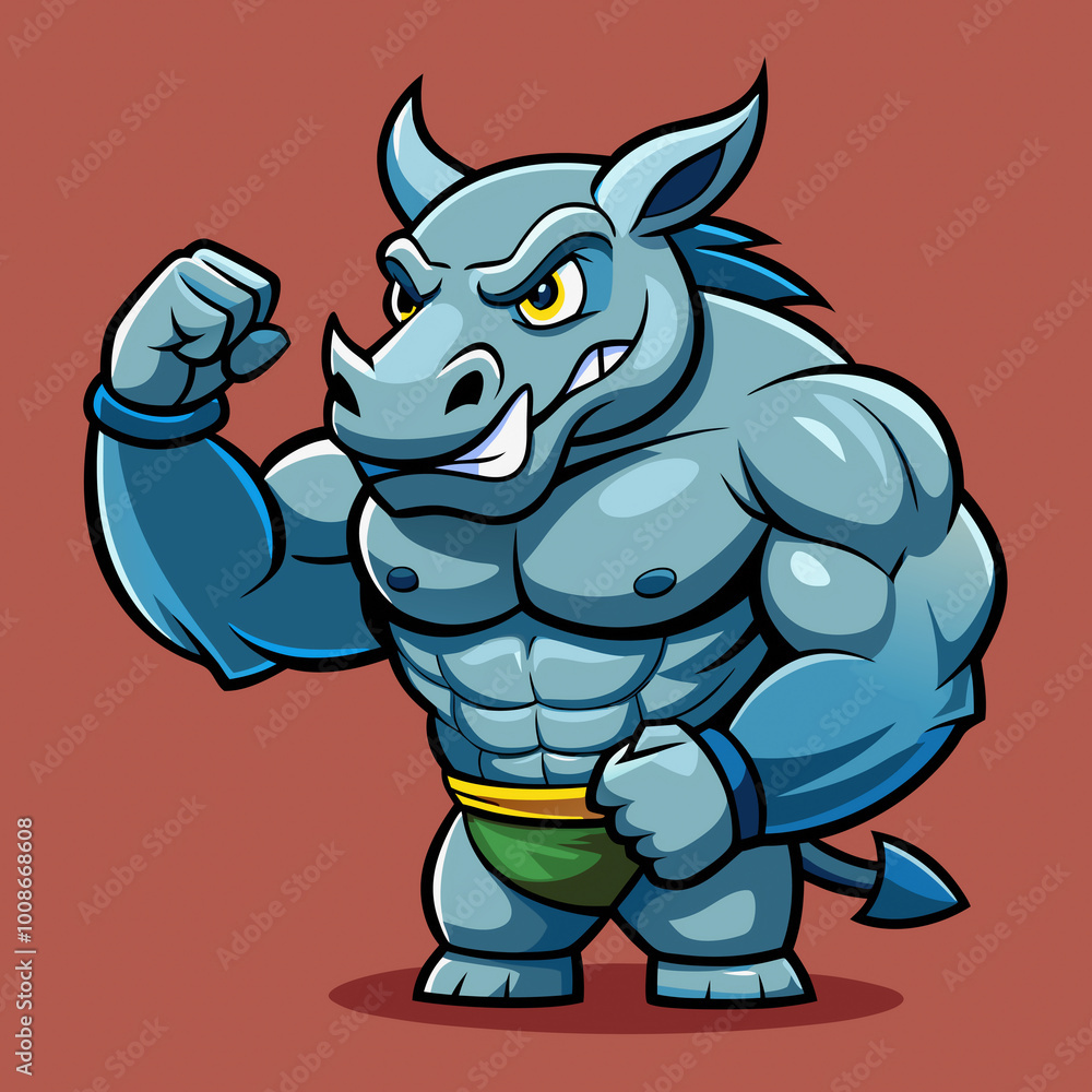 Angry Muscular Rhinoceros Mascot in Crossed Arm Pose for Powerful Sports Logo, Badge, and Emblem Design Angry Muscular Rhinoceros Mascot in Crossed Arm Pose for Powerful Sports Logo, Badge, and Emblem Design