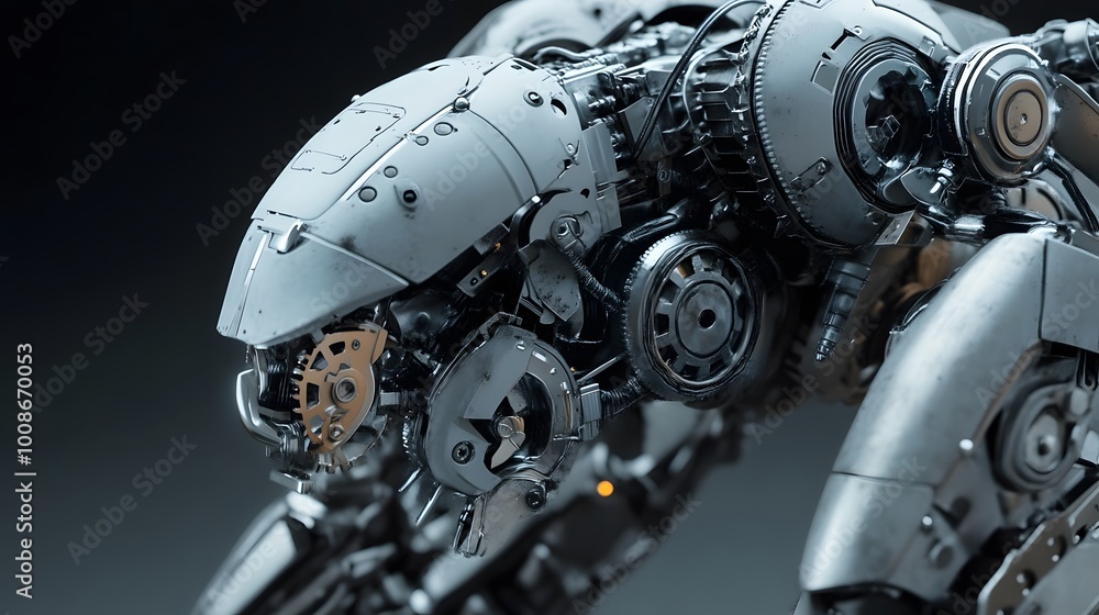 Fototapeta premium Realistic mecha figure with articulated limbs and detailed gear systems