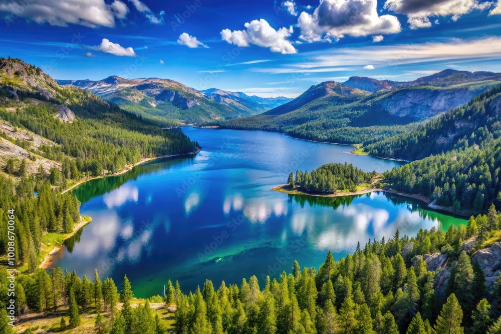 Serene Donner Lake Surrounded by Majestic Mountains and Lush Green Forests on a Clear Blue Day Serene Donner Lake Surrounded by Majestic Mountains and Lush Green Forests on a Clear Blue Day