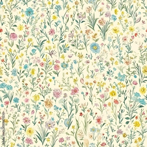 Watercolor Floral Pattern    Seamless Floral Design  Vintage Flowers  Floral Background