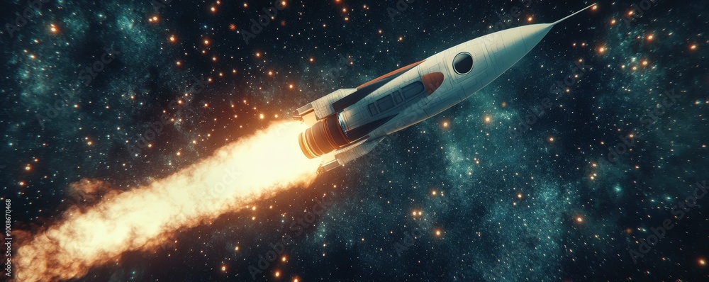 A vibrant rocket soaring through the cosmos, leaving a trail of fire amidst the star-filled galaxy, symbolizing adventure and exploration. A vibrant rocket soaring through the cosmos, leaving a trail of fire amidst the star-filled galaxy, symbolizing adventure and exploration.