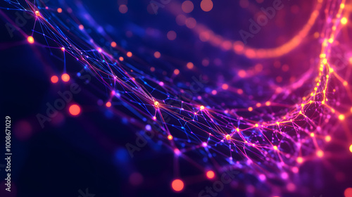 Cyber big data flow. Blockchain data fields. Network line connect stream. Concept of AI technology  digital communication  science research  3D illustration neural cells