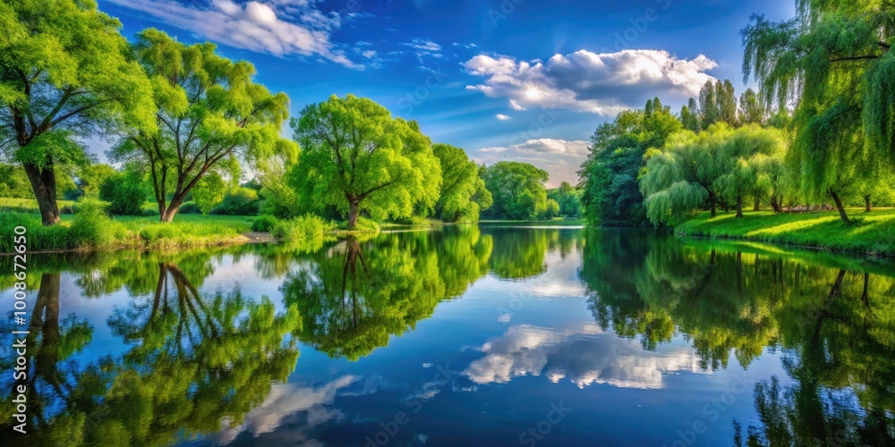Serene Landscape at Fritz Hedges Waterway Park with Lush Greenery and Tranquil Water Reflections Serene Landscape at Fritz Hedges Waterway Park with Lush Greenery and Tranquil Water Reflections