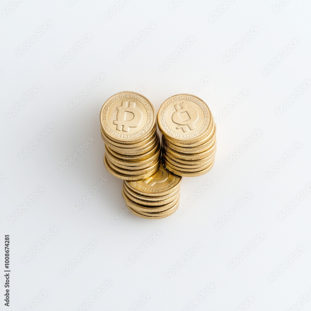 Golden coins stacked in pyramid shape symbolize wealth and prosperity, reflecting concept of financial growth and investment opportunities Golden coins stacked in pyramid shape symbolize wealth and prosperity, reflecting concept of financial growth and investment opportunities