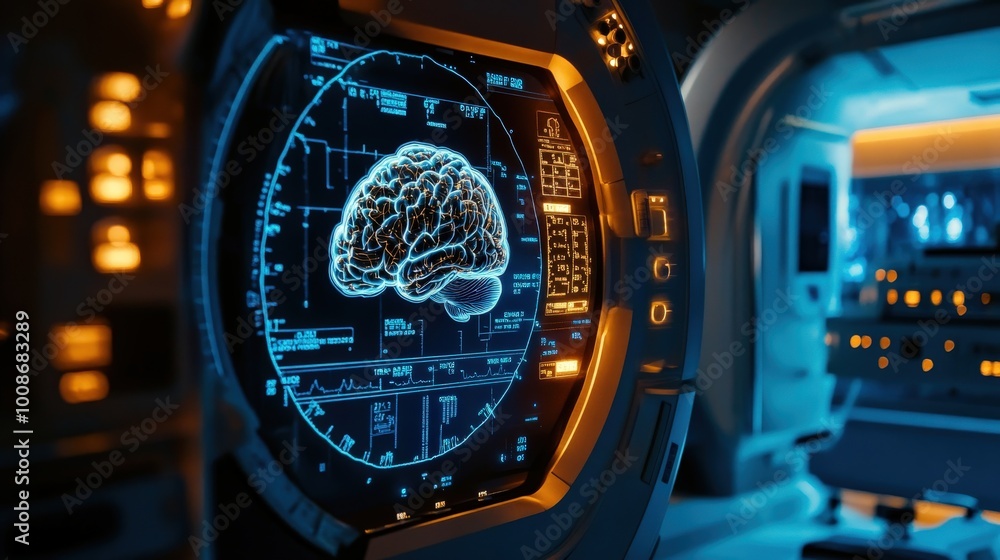 A sophisticated MRI machine is performing a brain scan in a cutting-edge medical center, showcasing advanced imaging technology and equipment A sophisticated MRI machine is performing a brain scan in a cutting-edge medical center, showcasing advanced imaging technology and equipment