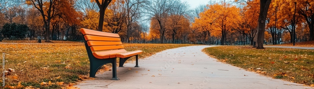 Tranquil Autumn Park Scene with Vibrant Foliage and Falling Leaves Tranquil Autumn Park Scene with Vibrant Foliage and Falling Leaves