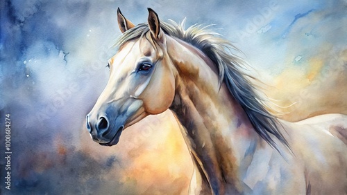 Serene Watercolor Painting of a Horse in Pastel Shades with Soft Brush Strokes and Fluid Lines