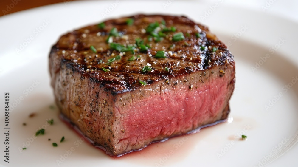 Succulent Grilled Steak on White Plate Succulent Grilled Steak on White Plate