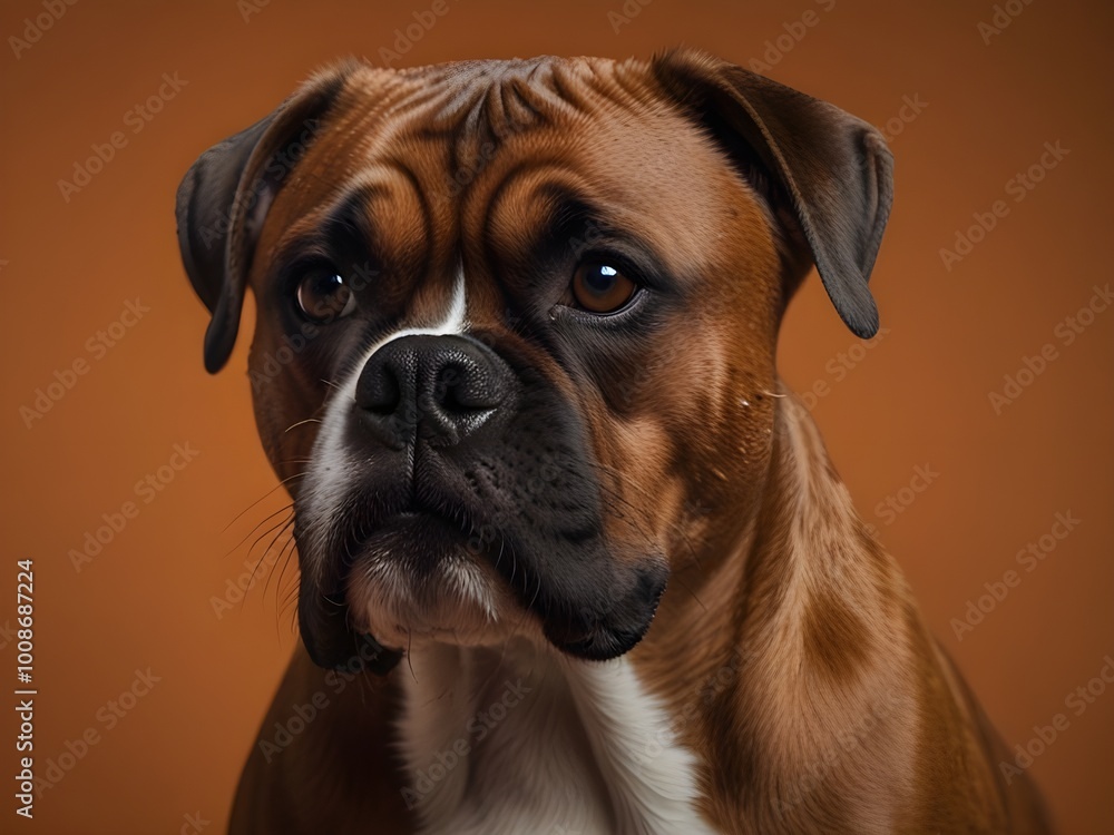 Panorama of a boxer in close-up on an orange backdrop. ai generated Panorama of a boxer in close-up on an orange backdrop. ai generated