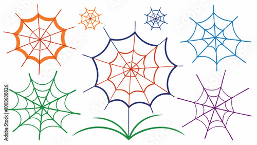 a set of  colored spider web on a white background