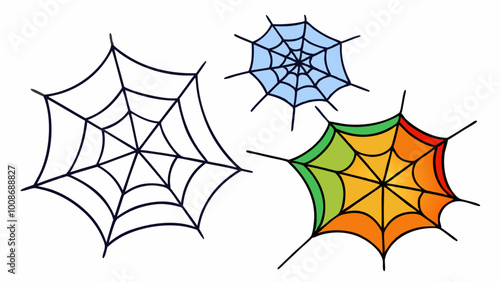 a set of  colored spider web on a white background
