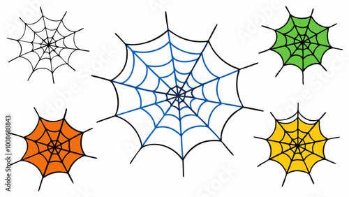 a set of  colored spider web on a white background