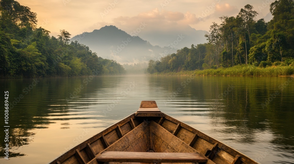A peaceful boat ride on the Nam Phong River, with scenic views of the surrounding landscapes and wildlife. A peaceful boat ride on the Nam Phong River, with scenic views of the surrounding landscapes and wildlife.