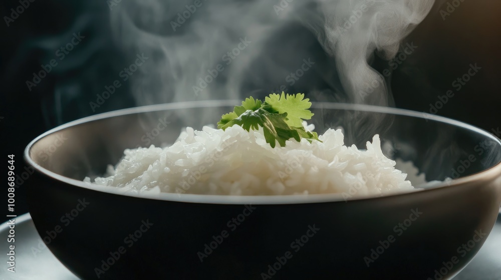 Freshly Steamed Rice with Herbs in a Bowl Freshly Steamed Rice with Herbs in a Bowl