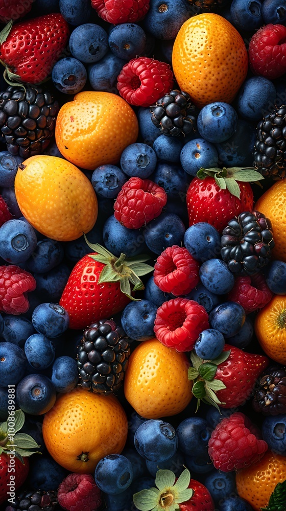 Colorful Berries and Citrus Fruit Still Life - Fresh and Vibrant Colorful Berries and Citrus Fruit Still Life - Fresh and Vibrant