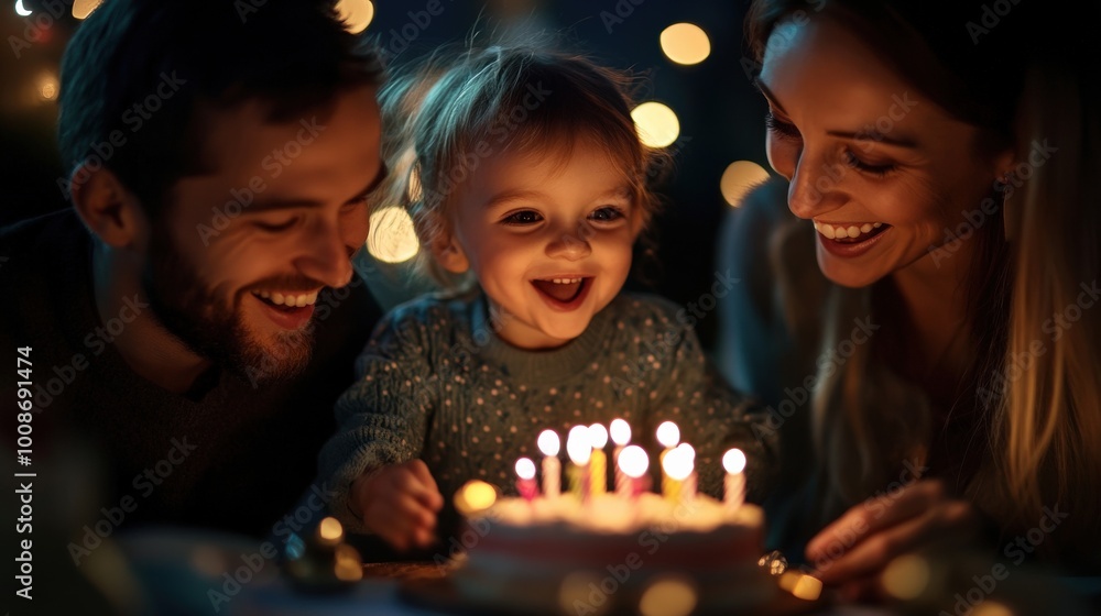 A loving family gathers around a small child, who beams with joy as they enjoy a birthday celebration complete with a cake and lit candles. The atmosphere is filled with laughter and warmth A loving family gathers around a small child, who beams with joy as they enjoy a birthday celebration complete with a cake and lit candles. The atmosphere is filled with laughter and warmth