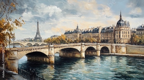 A view of the ornate Pont Neuf bridge, the oldest standing bridge across the Seine River.