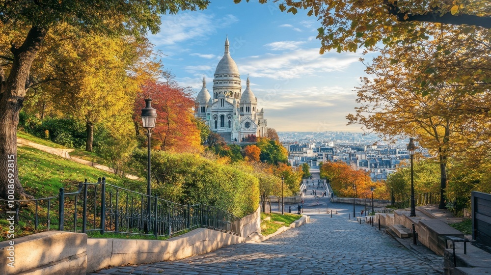 A view of the Sacrur Basilica, perched on top of Montmartre Hill, overlooking Paris. A view of the Sacrur Basilica, perched on top of Montmartre Hill, overlooking Paris.