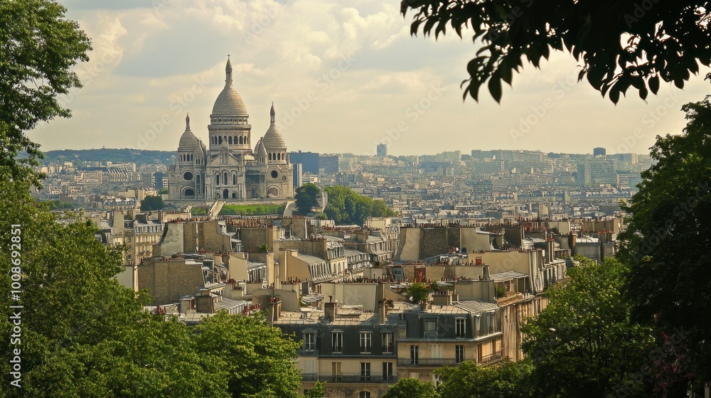 A view of the Sacrur Basilica, perched on top of Montmartre Hill, overlooking Paris. A view of the Sacrur Basilica, perched on top of Montmartre Hill, overlooking Paris.
