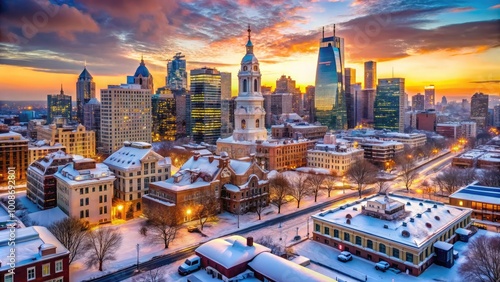 Wallpaper Mural Snowy Cityscape of Philadelphia with Winter Wonderland Vibes and Urban Charm in Soft Light Torontodigital.ca