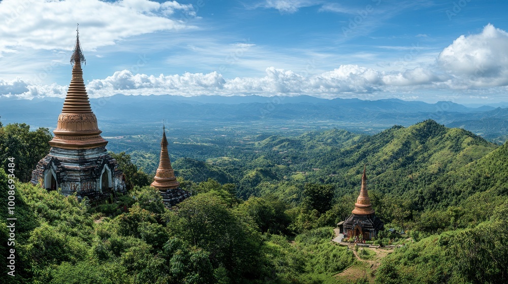 A wide-angle view of the Three Pagodas Pass, offering a glimpse into Thailand border with Myanmar. A wide-angle view of the Three Pagodas Pass, offering a glimpse into Thailand border with Myanmar.