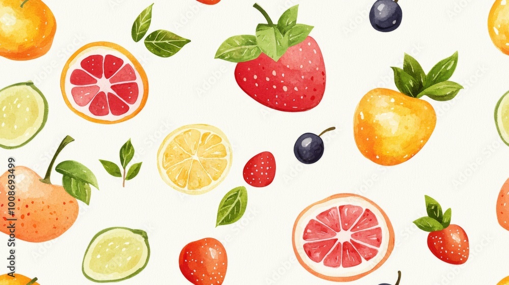 Colorful seamless pattern with various fruits and vegetables. Food texture background Colorful seamless pattern with various fruits and vegetables. Food texture background