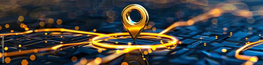 Advanced Navigation and Location Technology Concept, golden location ...