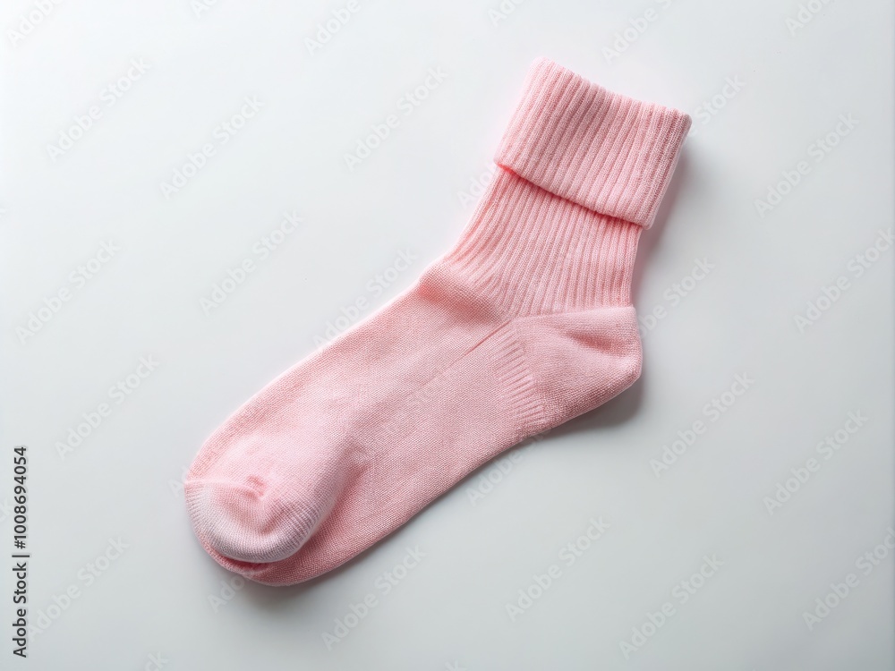 Soft pink medical sock on white background, symbolizing comfort and care in healthcare environments Soft pink medical sock on white background, symbolizing comfort and care in healthcare environments