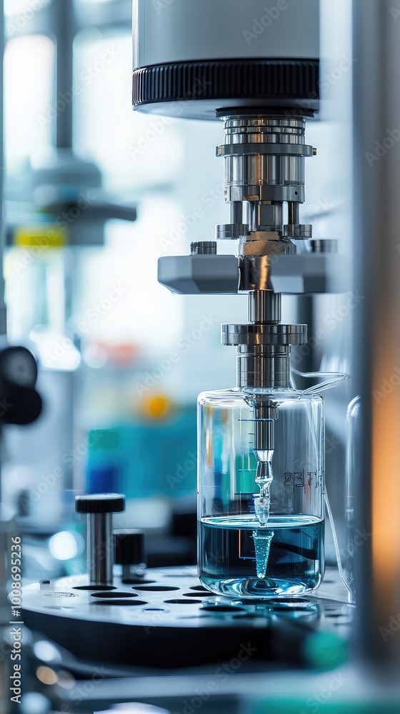 Close-up of laboratory equipment, showcasing fluid dynamics and precision measurement in a scientific research environment. Close-up of laboratory equipment, showcasing fluid dynamics and precision measurement in a scientific research environment.