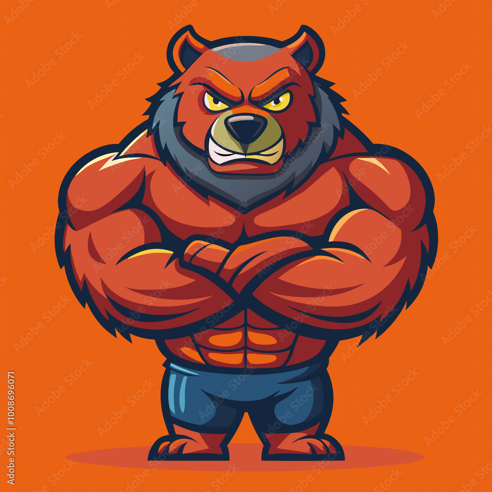 Angry Muscular Bear Mascot in Crossed Arm Pose – Perfect for Emblems, Badges, Logos, and Branding Angry Muscular Bear Mascot in Crossed Arm Pose – Perfect for Emblems, Badges, Logos, and Branding