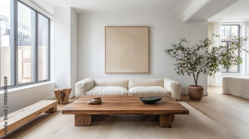 Modern Minimalist Living Room with Natural Elements Modern Minimalist Living Room with Natural Elements