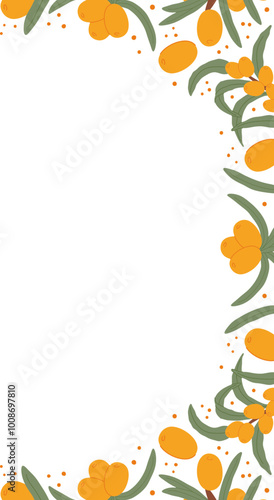 Sea Buckthorn Berries and Leaves Frame