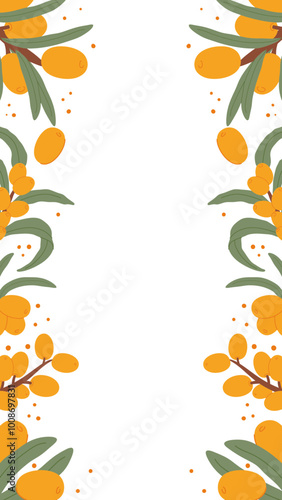 Sea Buckthorn Berries and Leaves Frame