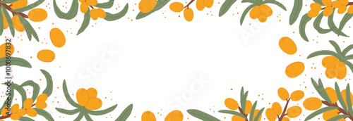 Sea Buckthorn Berries and Leaves Frame