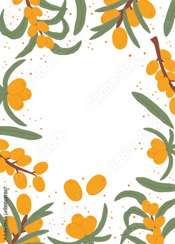 Sea Buckthorn Berries and Leaves Frame