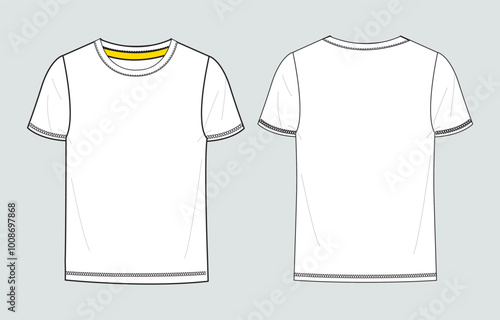 Short sleeve T shirt Technical Fashion flat sketch vector illustration template front and back views