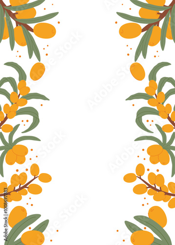 Sea Buckthorn Berries and Leaves Frame