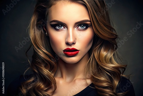 Wallpaper Mural Striking Portrait of a Woman with Bold Red Lips Exuding Confidence and Glamour in a Studio Setting Torontodigital.ca