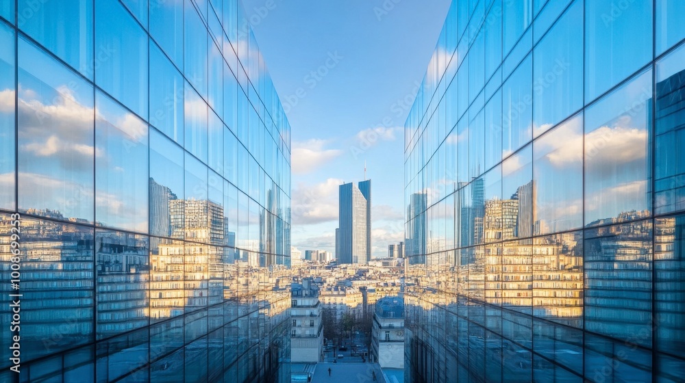 The modern glass towers of the Bibliothque Nationale de France, reflecting the city skyline. The modern glass towers of the Bibliothque Nationale de France, reflecting the city skyline.