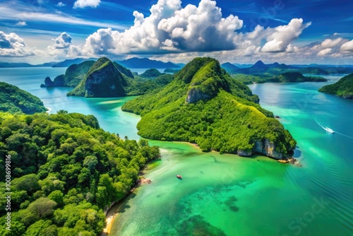 Stunning Aerial View of Phuket Province's Lush Green Mountains and Crystal Clear Blue Waters