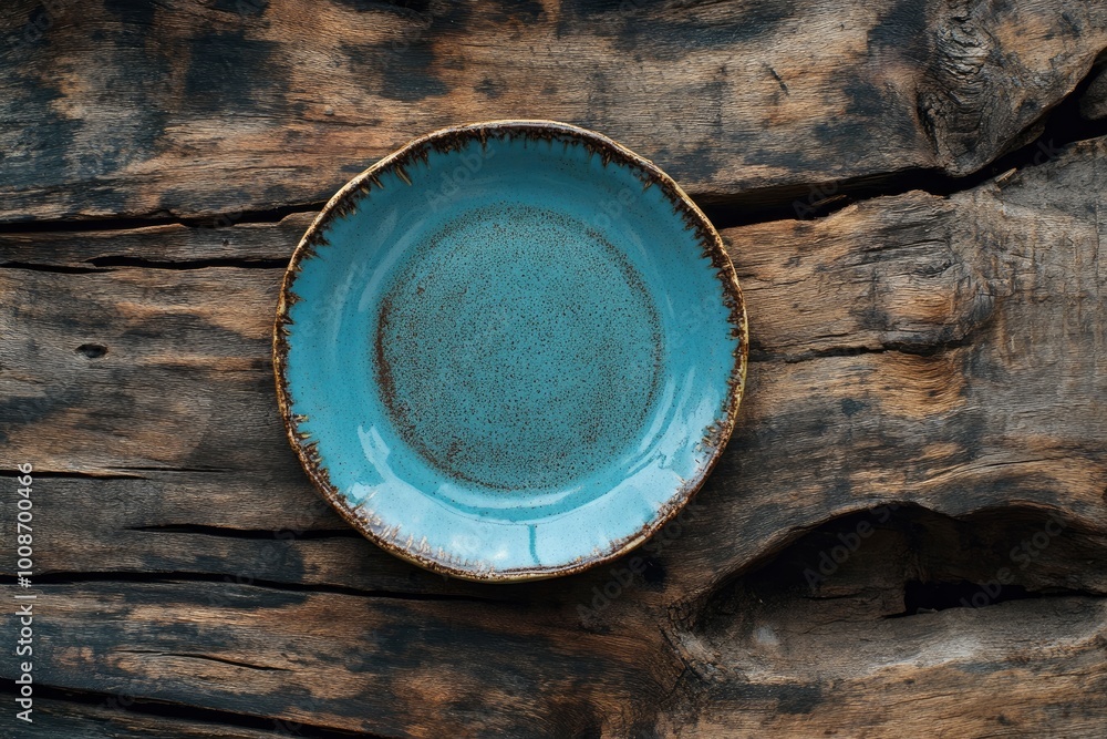 Plate on wooden background - generative ai Plate on wooden background - generative ai