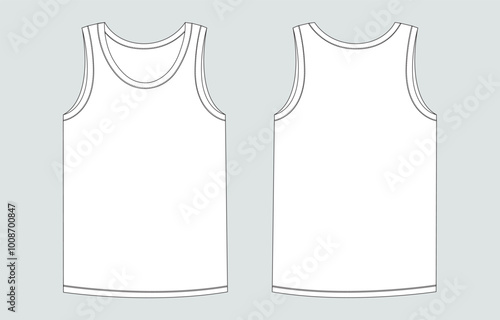 Tank Tops Technical Fashion flat sketch vector illustration template Front and back views. Apparel tank tops mock up for men's and boys.
