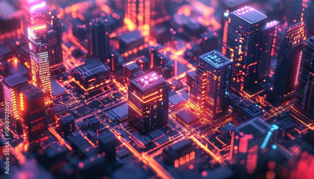 Futuristic Cityscape Illuminated in Vibrant Hues Futuristic Cityscape Illuminated in Vibrant Hues