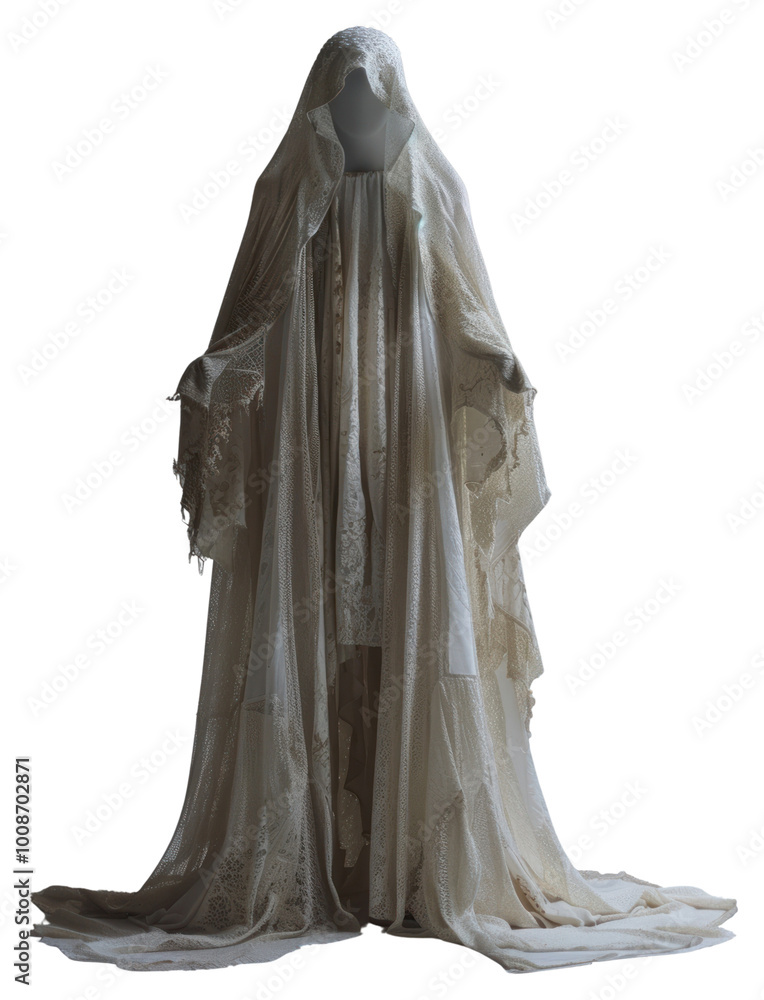 PNG Ethereal lace-covered ghostly figure PNG Ethereal lace-covered ghostly figure
