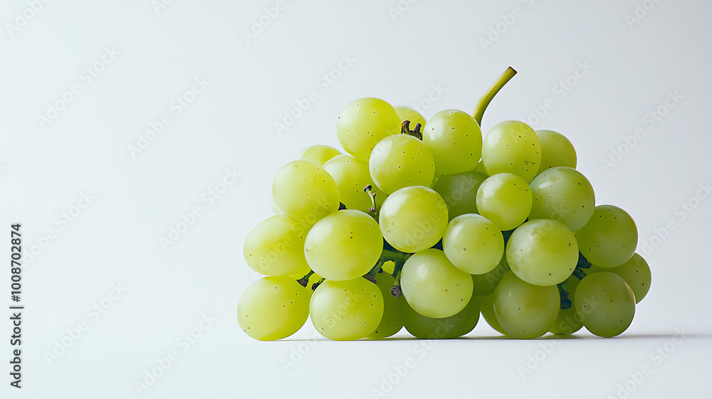 Hyper-detailed green grape bunch with natural textures placed on a clean white background for product or packaging display Hyper-detailed green grape bunch with natural textures placed on a clean white background for product or packaging display