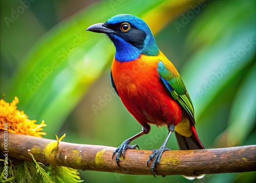 Stunning Comoran Bird Perched on a Branch Against a Clear Blue Sky in a Tropical Environment photo