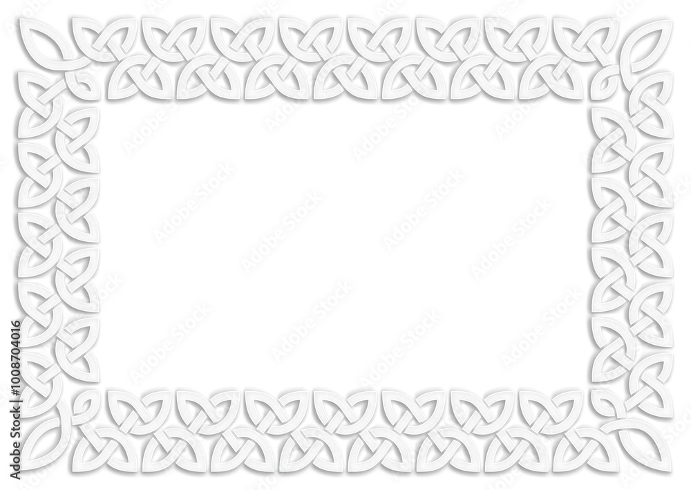 Celtic knot frame clip-art, white. Linear border made with Celtic knots, which looks like a plaster ornament, for use in St. Patrick's Day designs. Celtic knot frame clip-art, white. Linear border made with Celtic knots, which looks like a plaster ornament, for use in St. Patrick's Day designs.