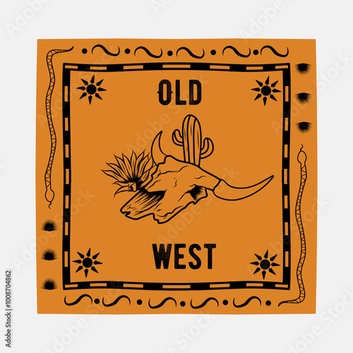 Bandana design with Vintage Old West Desert Skull theme 
