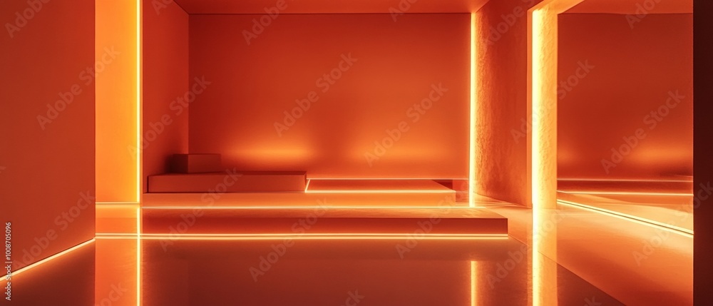 A room with orange walls and a white floor A room with orange walls and a white floor