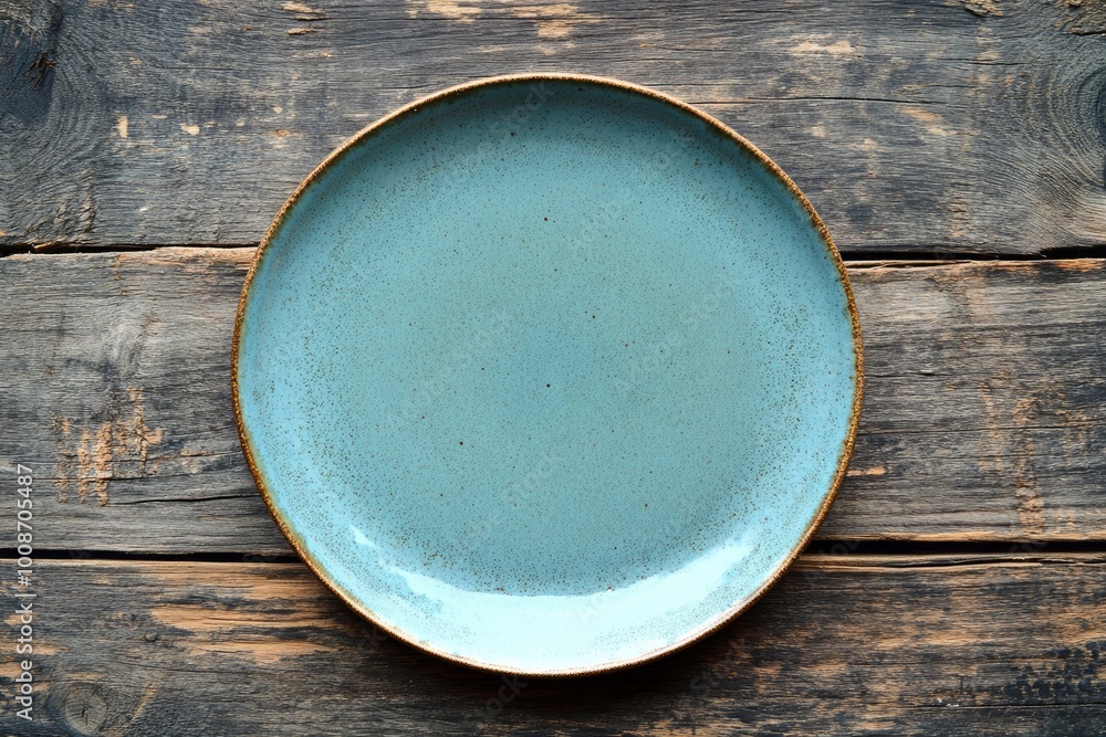 Plate on wooden background - generative ai Plate on wooden background - generative ai